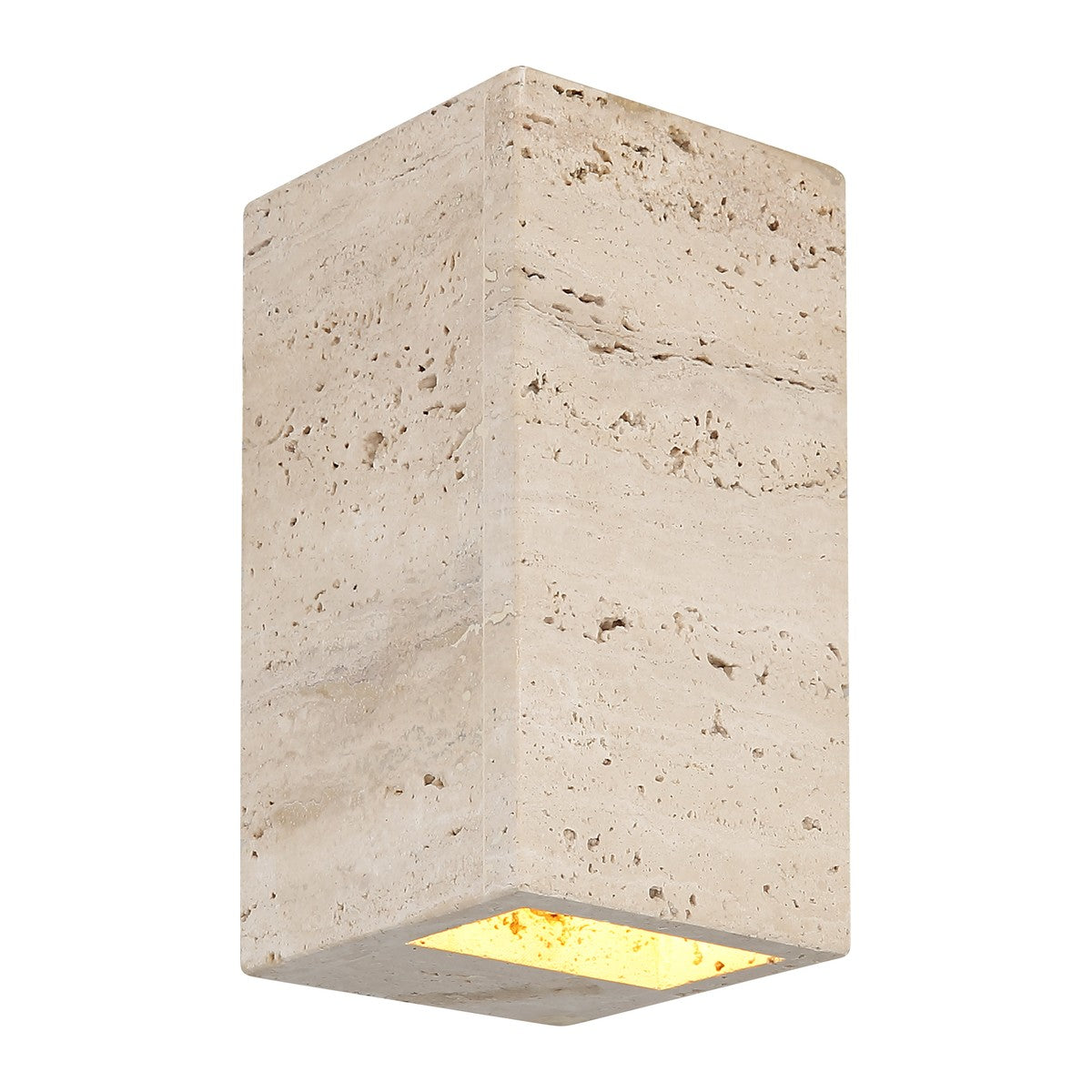 Witte travertijnen wandlamp met rechthoekige kap en open onderzijde