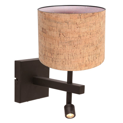 cacao-wandlamp-met-beige-kurkstructuur-en-apart-leeslampje-steinhauer-stang-main-image