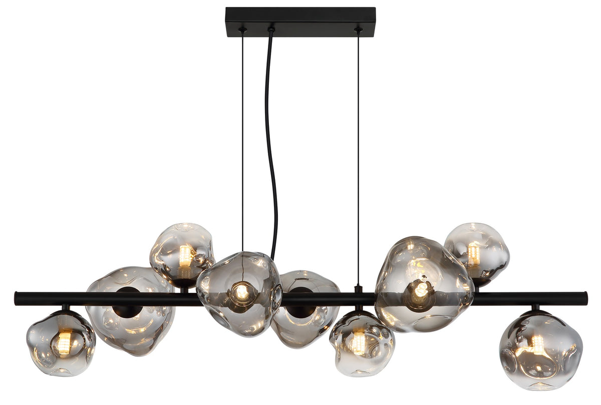 Zwarte metalen hanglamp met rookglazen bollen en horizontale staaf – afbeelding 2