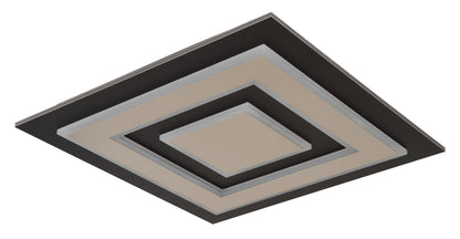 Zwarte metalen plafondlamp met vierkante vorm en concentrische lichtlijnen – afbeelding 1