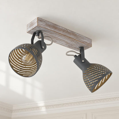 Spot da soffitto Obolg Mori a 2 luci in legno e metallo – foto d'ambiente