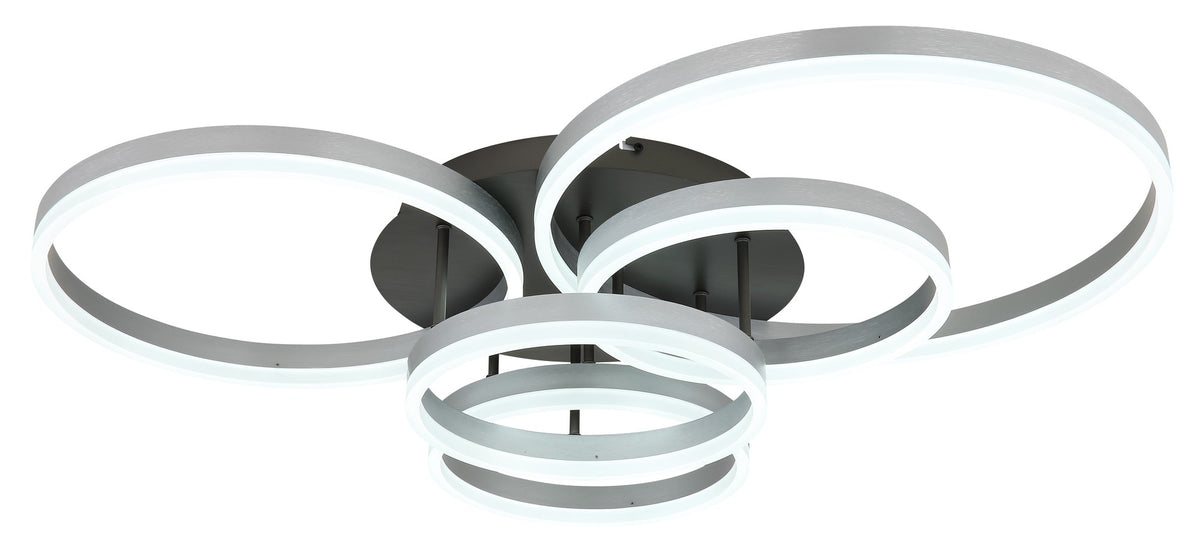 Zilverkleurige aluminium plafondlamp met vier ronde ringen – afbeelding 5