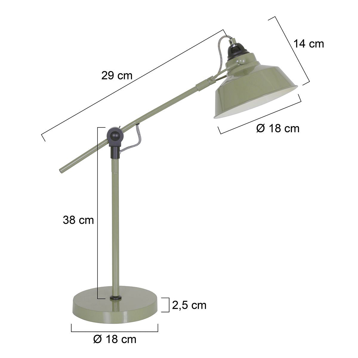 Grøn industriel bordlampe Mexlite Nove – måltegning