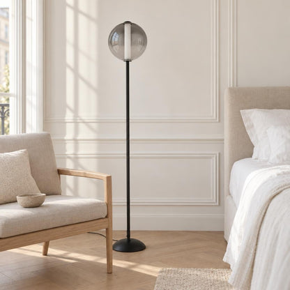 LACY Modern Floor Lamp with Smoked Glass Globe – lifestyle image