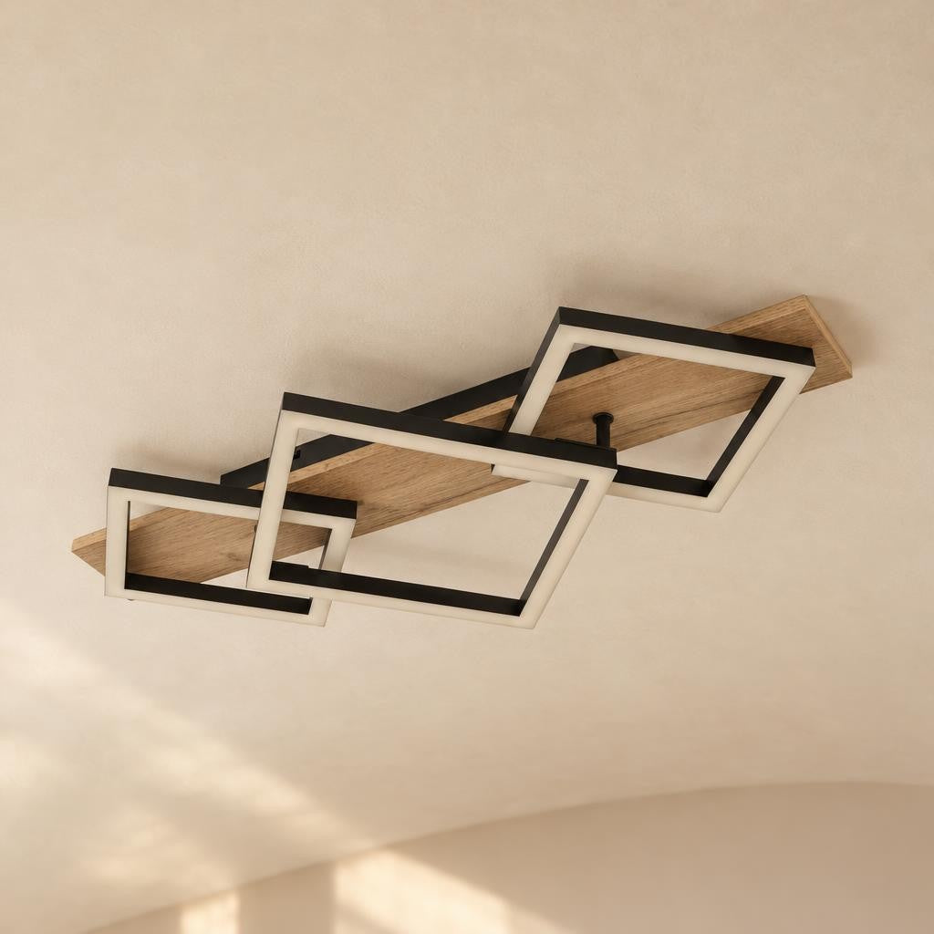 Obolg Beatrix plafondlamp zwart/naturel met LED – sfeerbeeld