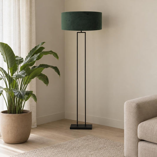 Steinhauer Stang vloerlamp zwart met groene velours kap – sfeerbeeld