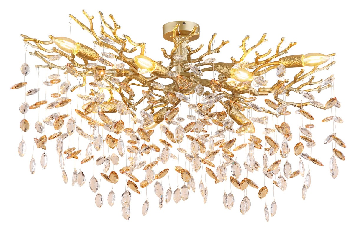 Lampadario a soffitto sette luci in cristallo dorato sottile – immagine 2