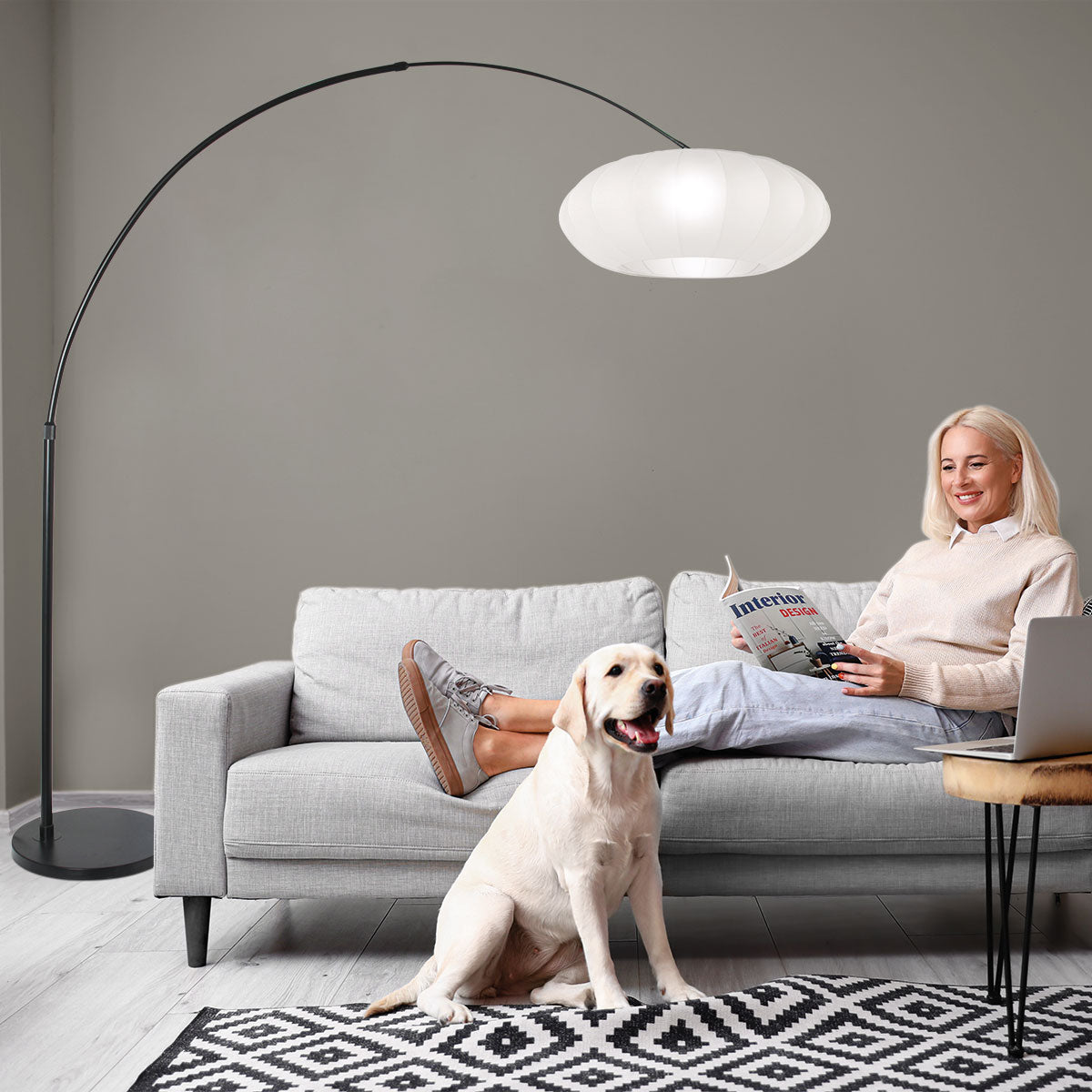 Черна аркова подова лампа с бял абажур Steinhauer Sparkled Light – изображение 3