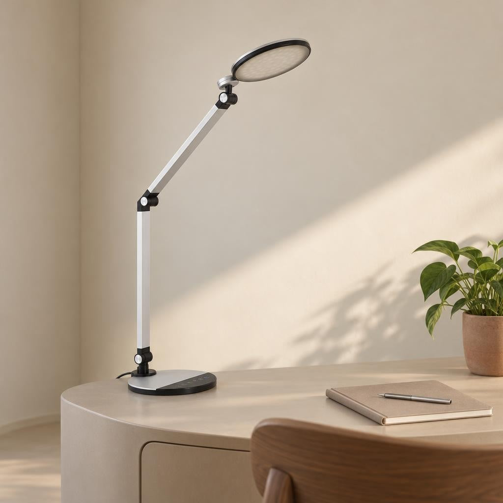 Candeeiro de mesa Obolg Konsti LED prateado/preto – fotografia de ambiente