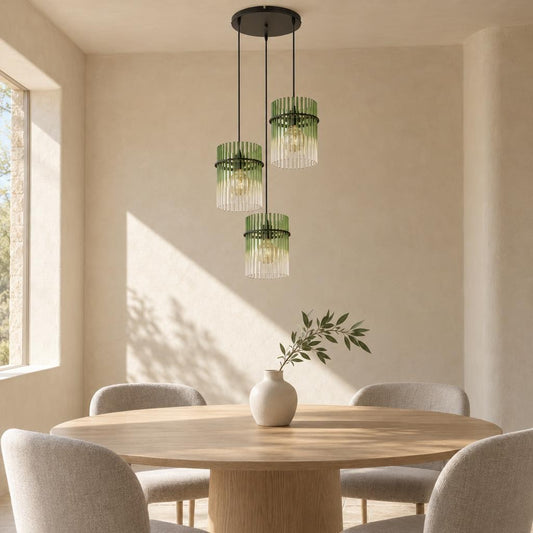 Candeeiro suspenso GORLEY em vidro verde – fotografia de ambiente