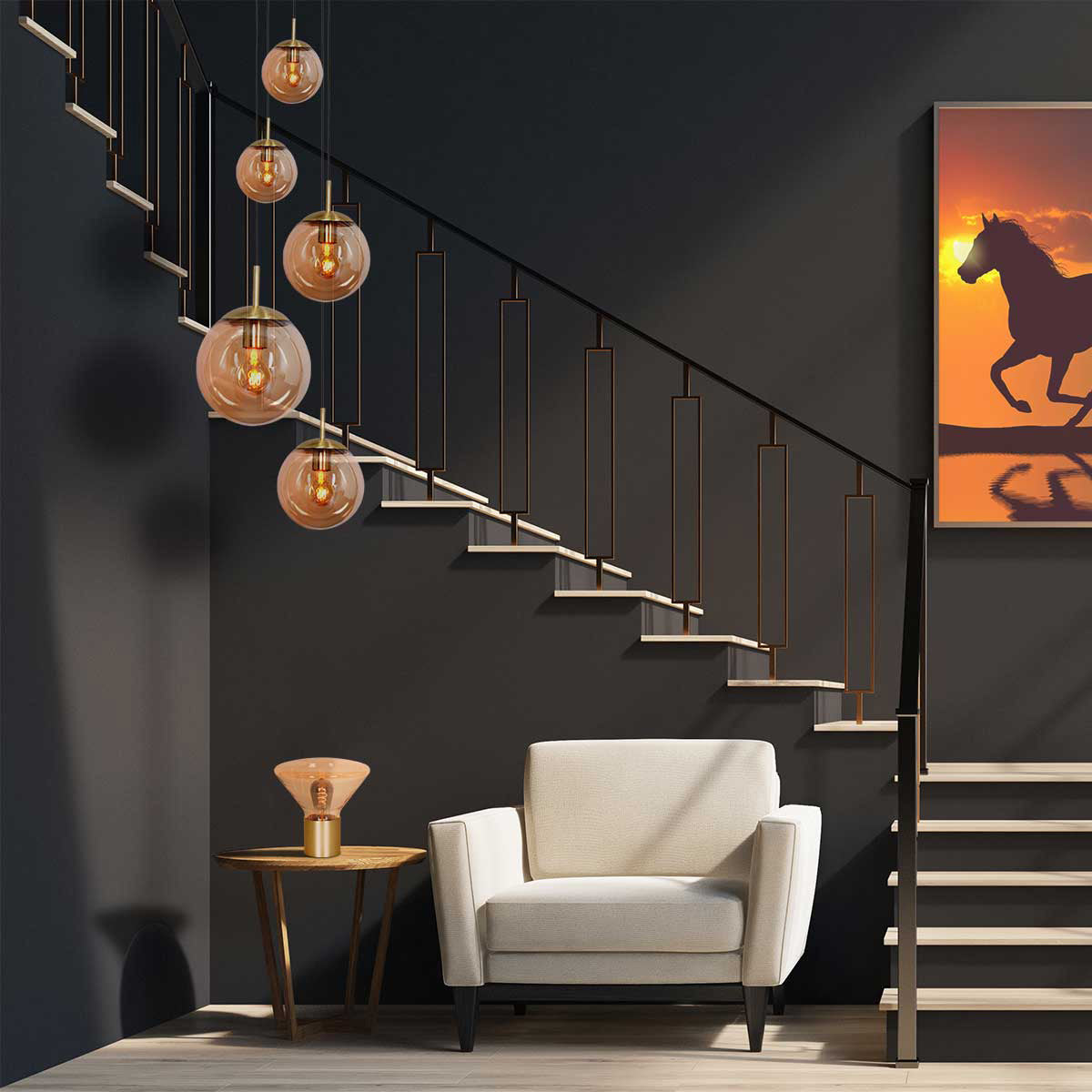 Steinhauer Bollique hanglamp met amberkleurig glas – afbeelding 3