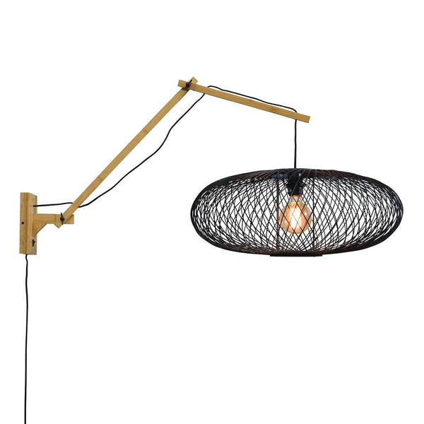 Zwarte-naturel wandlamp gevlochten GOOD&MOJO Cango