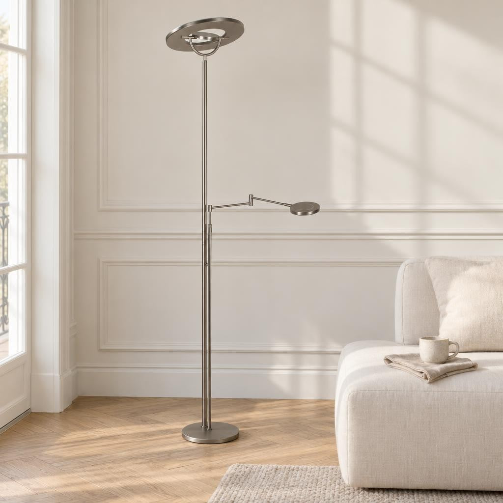 Подова лампа от стомана с uplight и LED лампа за четене Soleil 2 – интериорна снимка