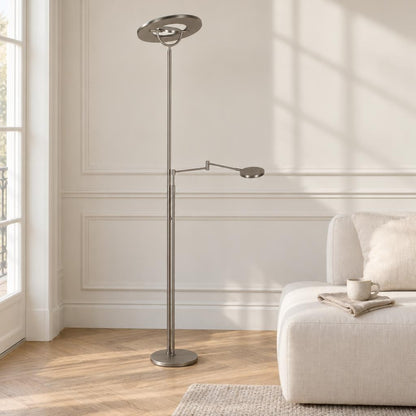 Подова лампа от стомана с uplight и LED лампа за четене Soleil 2 – интериорна снимка