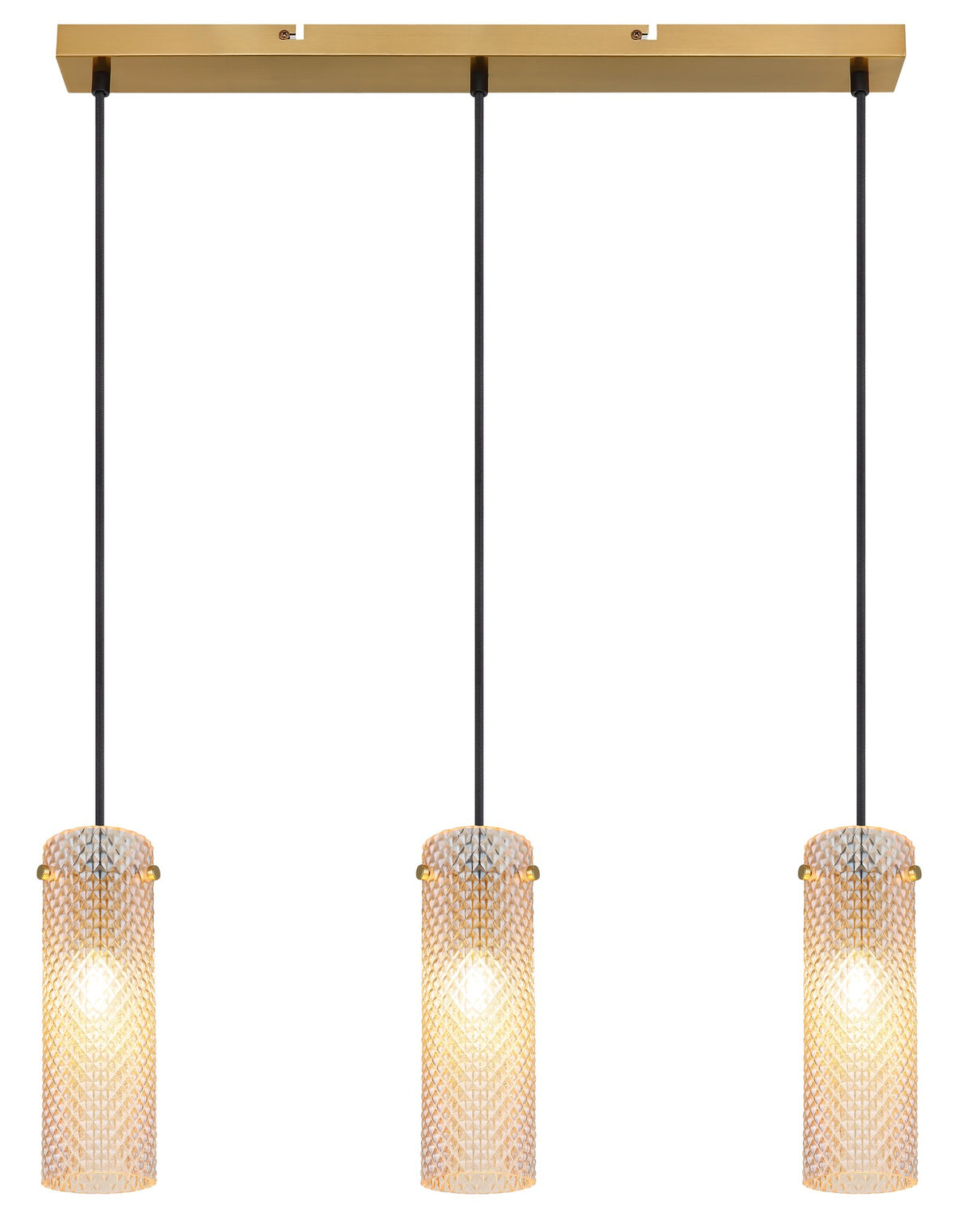 Grande lampadario a 3 luci in vetro dorato – immagine 2