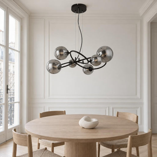 Globo Riha Black Pendant Light with 6 Smoked Glass Globes – lifestyle image