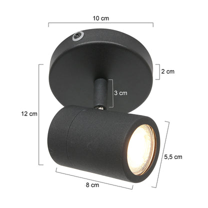 Модерен черен метален LED спот Mexlite Upround – чертеж с размери
