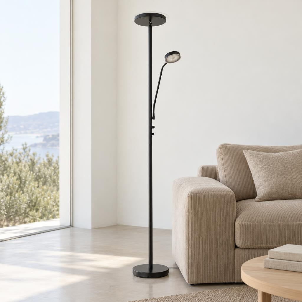Candeeiro de pé LED preto com 2 luzes Obolg Ernst – fotografia de ambiente