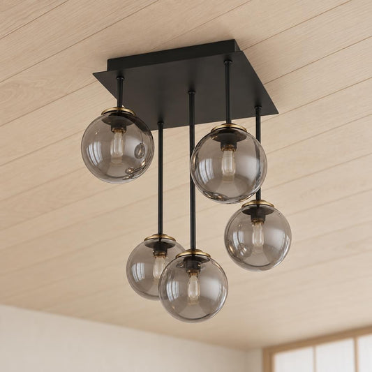 Globo Jorge Black Ceiling Light with 5 Smoke Glass Shades – lifestyle image