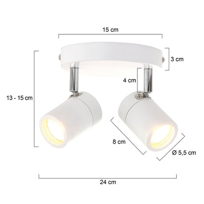 Модерен бял LED спот Mexlite Upround с 2 светлини – чертеж с размери
