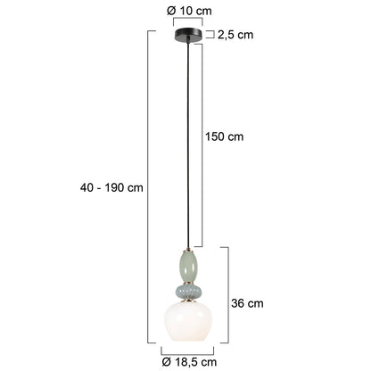 Lâmpada pendente esbelta de vidro branco e pedra Anne Light Vetrass – desenho com dimensões