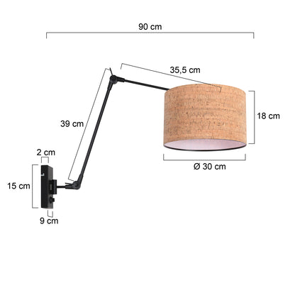 zwarte-wandlamp-met-kurken-kap-en-flexibele-arm-steinhauer-prestige-chic-variant-image7