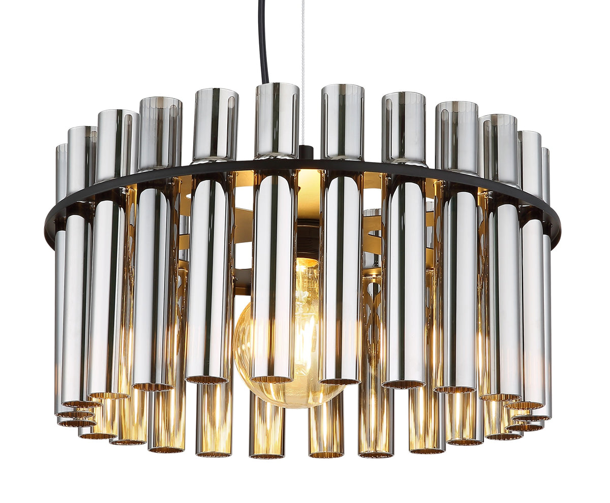 Zwarte metalen hanglamp met rookglazen buizen en ronde vorm – afbeelding 2