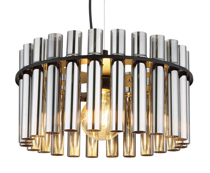 Zwarte metalen hanglamp met rookglazen buizen en ronde vorm – afbeelding 2