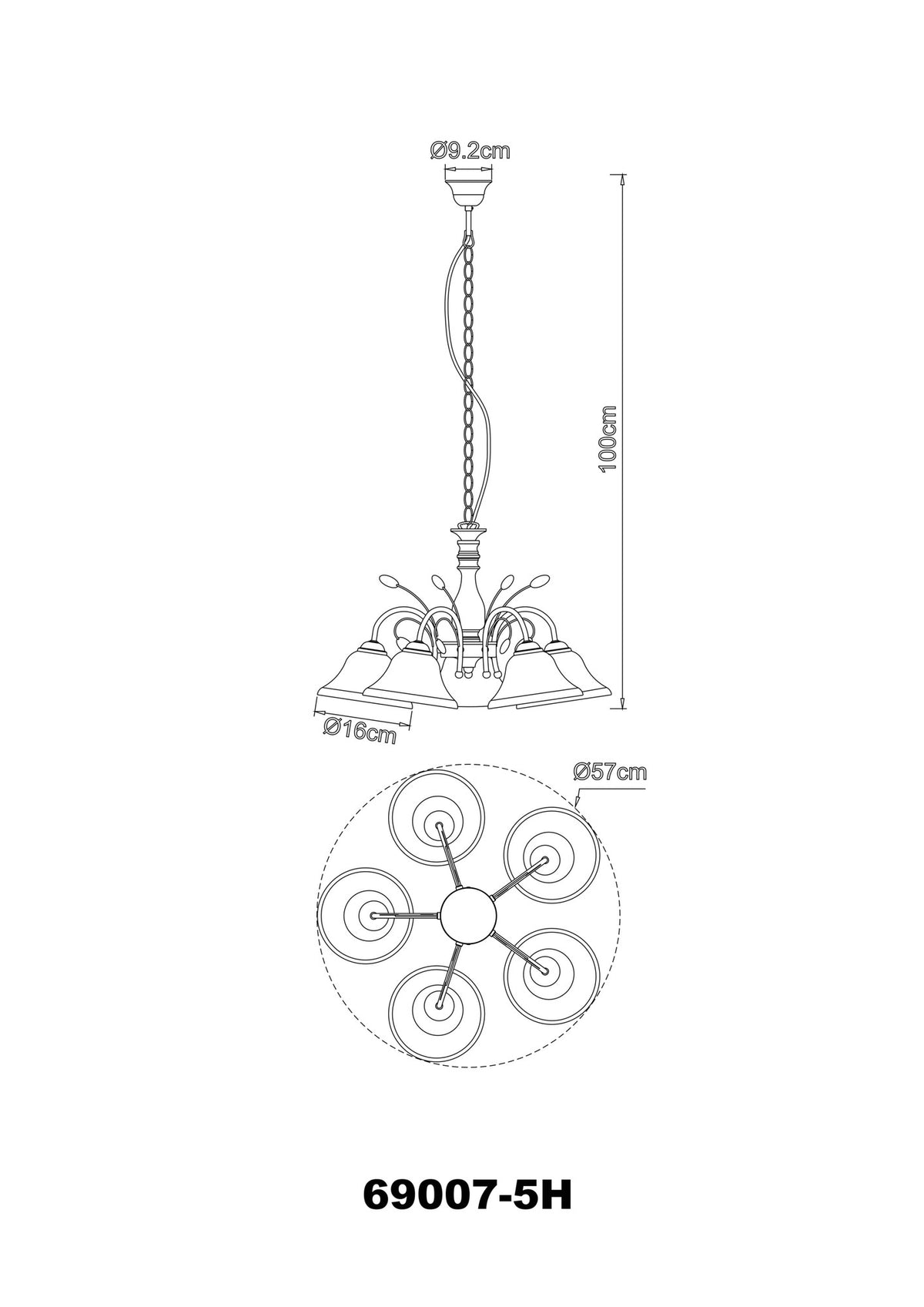 Grande lampadario di vetro color ottone – immagine 4