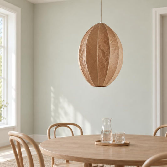 Textilní závěsné svítidlo Milatos, přírodní Light & Living – fotografie v interiéru