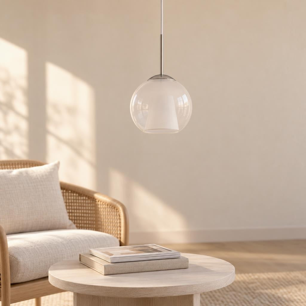 Lampada a sospensione Barry in vetro opale – foto d'ambiente