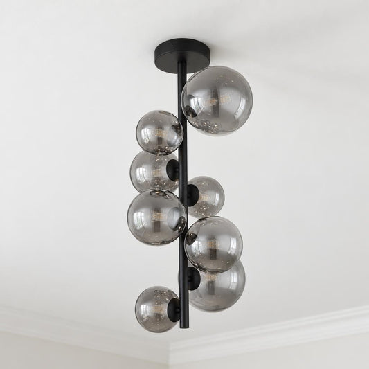 Globo Riha Black Ceiling Light with 8 Smoke Glass Shades – lifestyle image