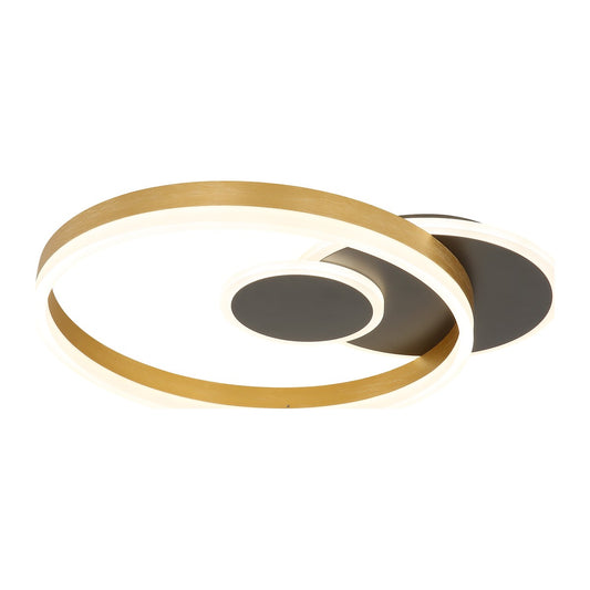 Zwarte aluminium plafondlamp met gouden ringen en ronde lichtvlakken