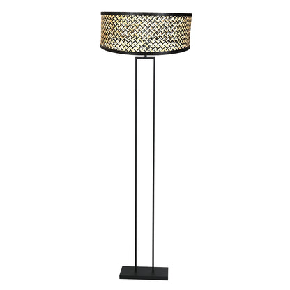 Czarna lampa podłogowa boho Steinhauer Stang z bambusowym kloszem