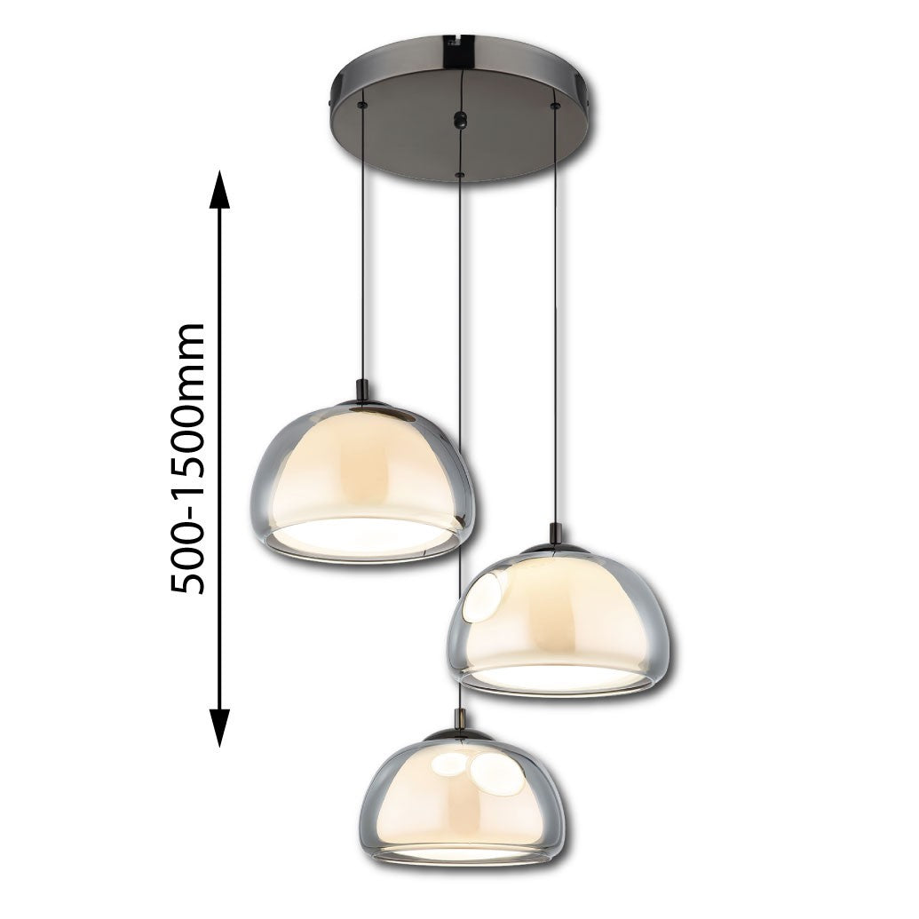 Lampadario LED in vetro gunmetal di medie dimensioni – disegno con le misure