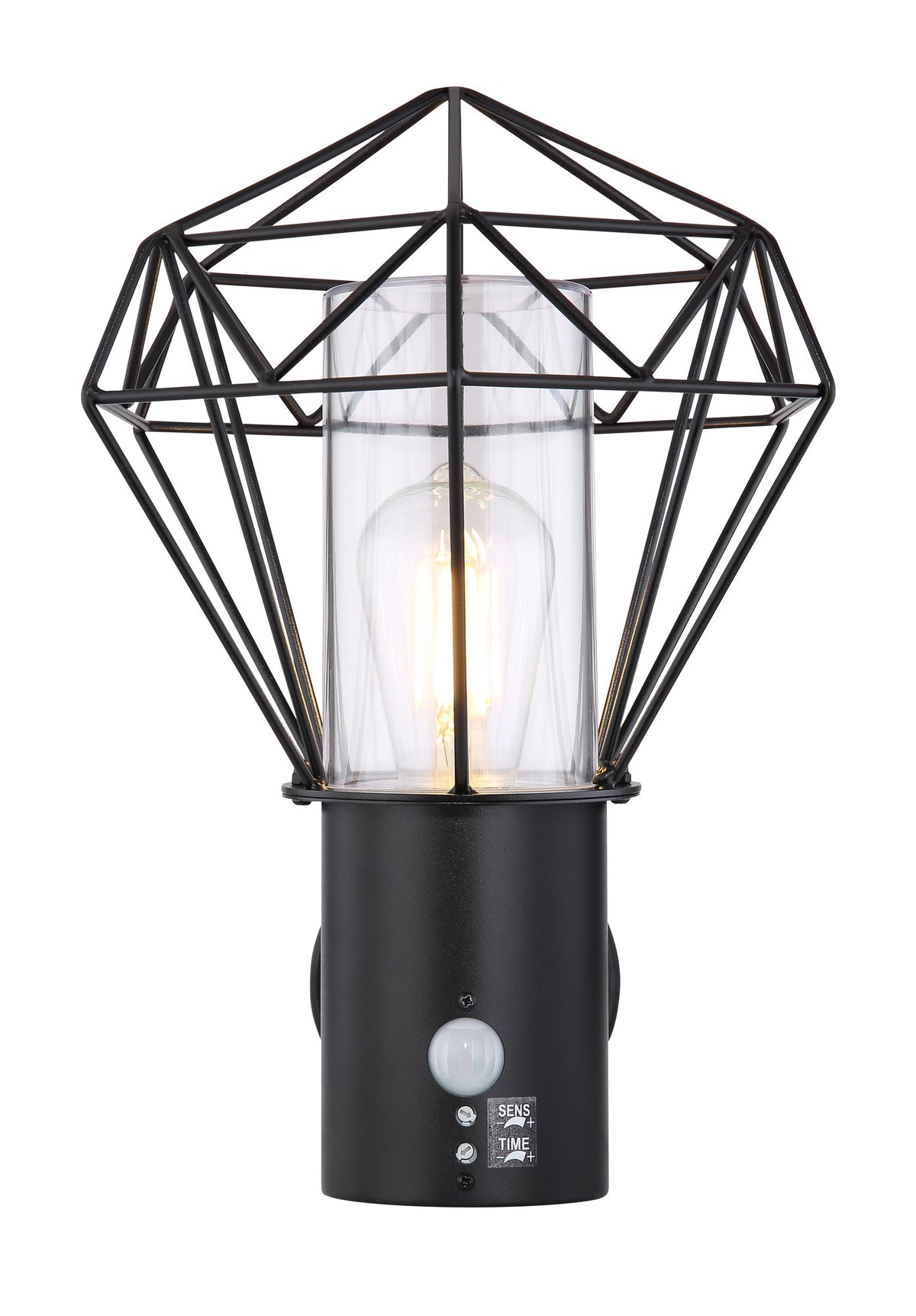 Zwarte metalen buitenwandlamp met geometrisch draadframe – afbeelding 2