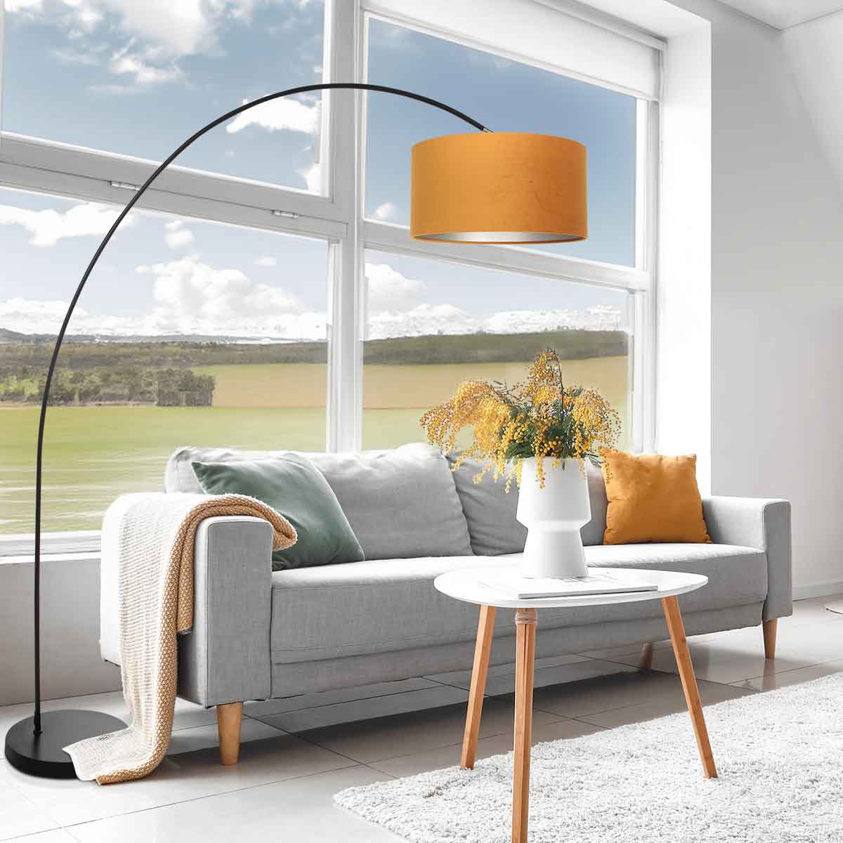 zwarte-moderne-booglamp-met-oranje-lampenkap-mexlite-solva-variant-image2