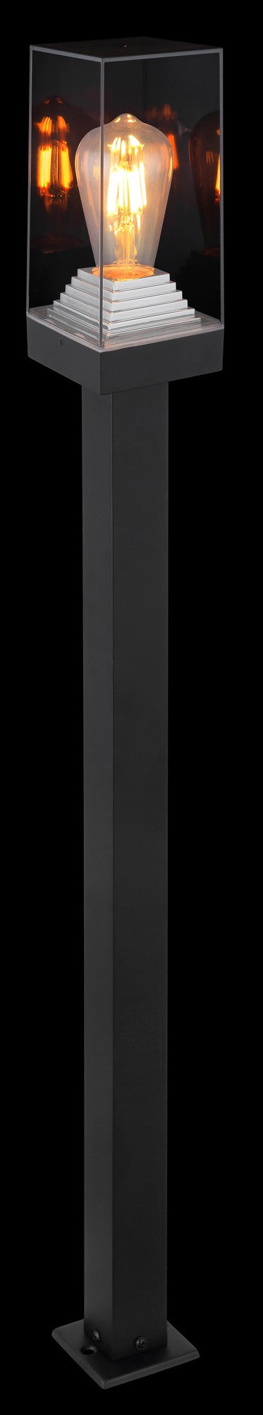 Zwarte aluminium staande buitenlamp met transparante kubuskap – afbeelding 4