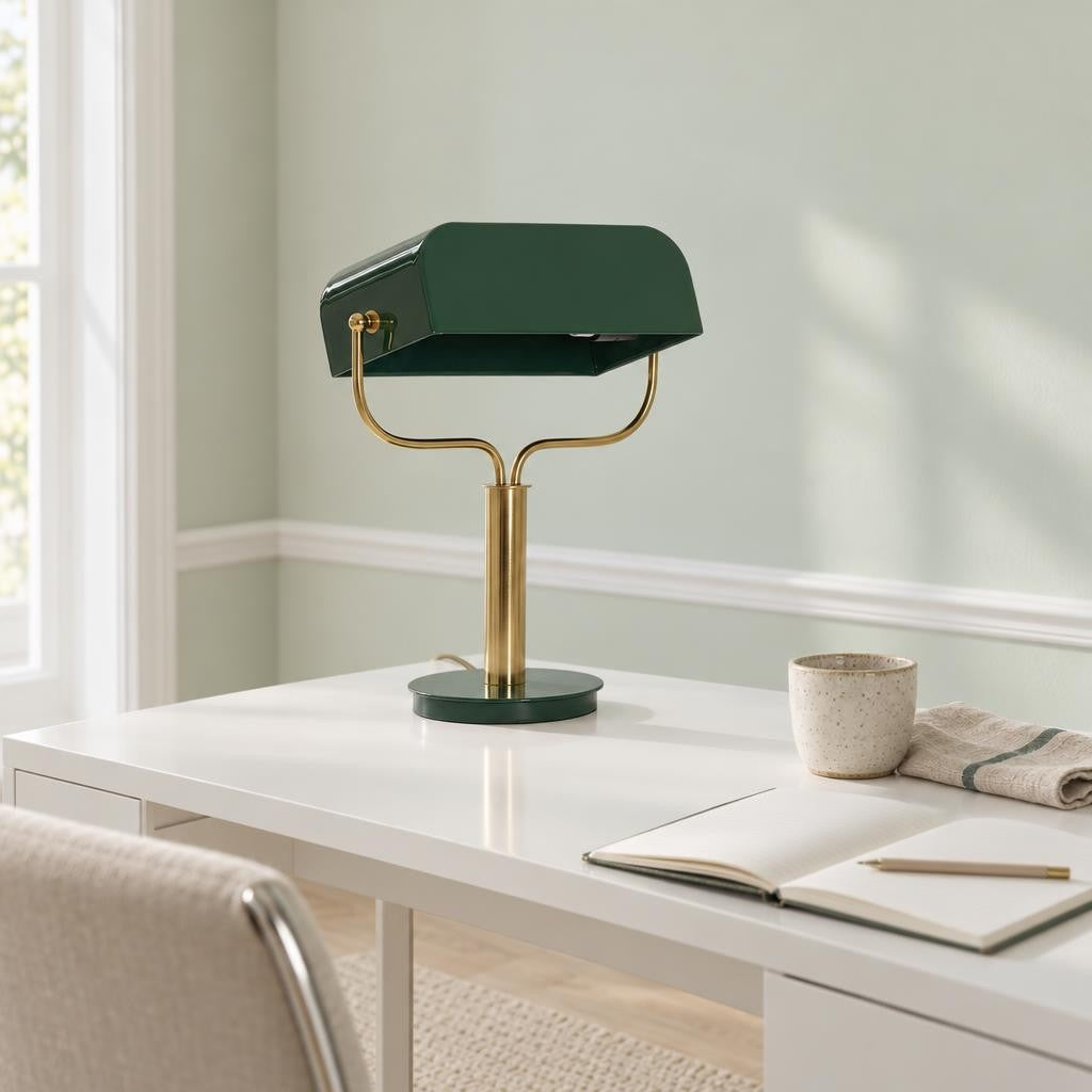 Banklampe i metal med grøn skærm – Light & Living Ayer – stemningsbillede