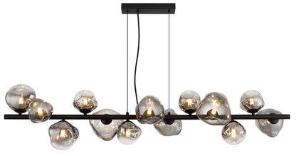 Zwarte metalen hanglamp met rookglazen bolkappen en horizontale staaf – afbeelding 2