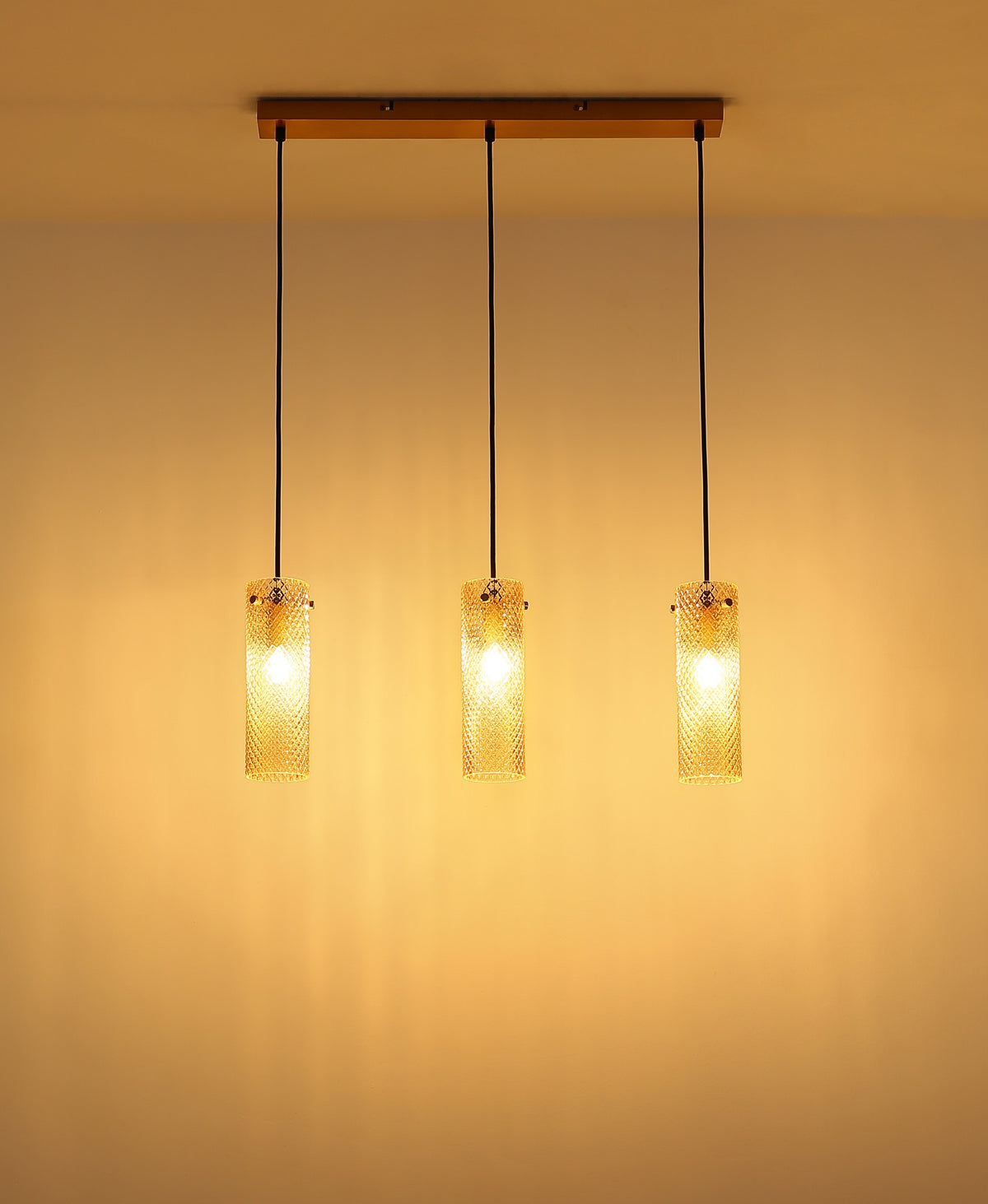 Grande lampadario a 3 luci in vetro dorato – immagine 6