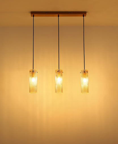 Grande lampadario a 3 luci in vetro dorato – immagine 6