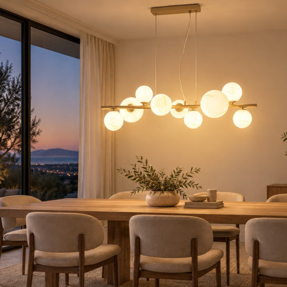 Lampadario metallico sabbia raffinato a 9 luci – foto d'ambiente