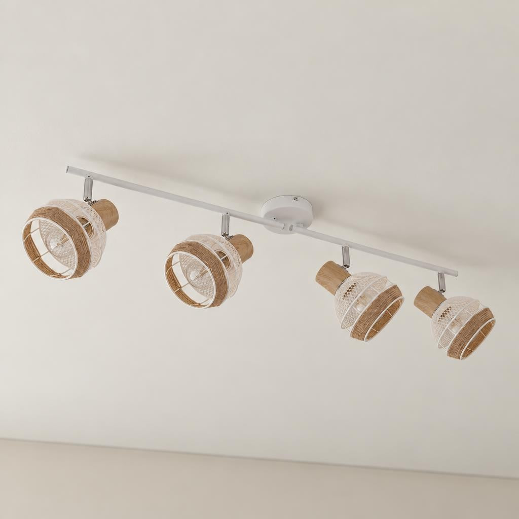 Nordisk 4-spotslampe i hvid og naturfarvet hamp – Obolg Widy – stemningsbillede