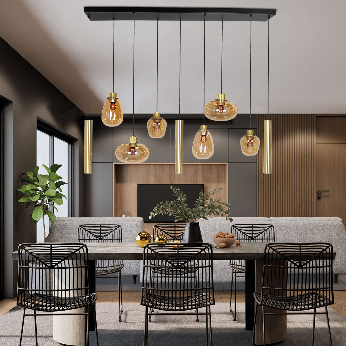 messing-9-lichts-hanglamp-glasvormen-kokers-steinhauer-reflexion-variant-image3