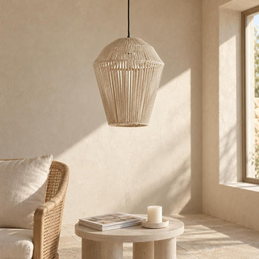 Bež viseča svetilka iz jute Light & Living Deya – ambientalna fotografija