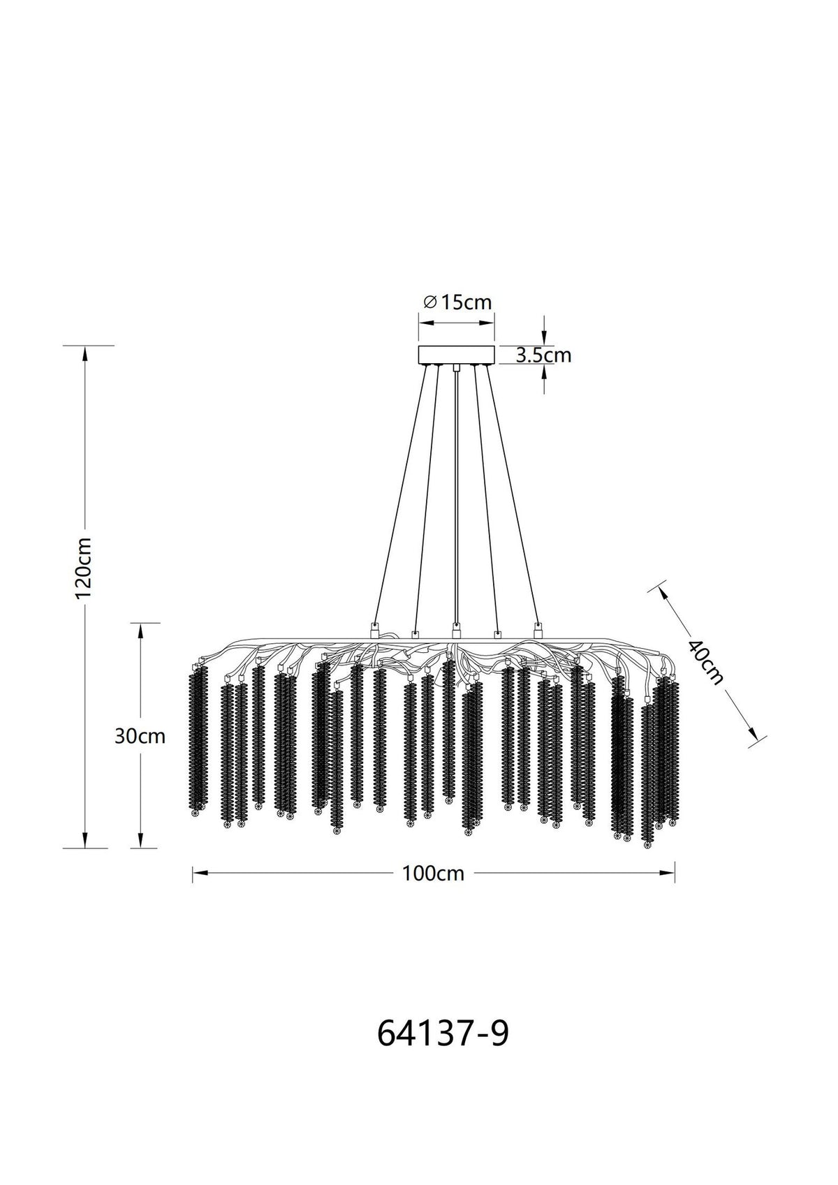 Grando lampadario di cristallo cromato – disegno con le misure