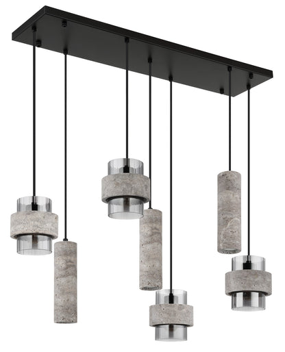Zwarte metalen hanglamp met stenen cilinderkappen en rookglazen kokers – afbeelding 1