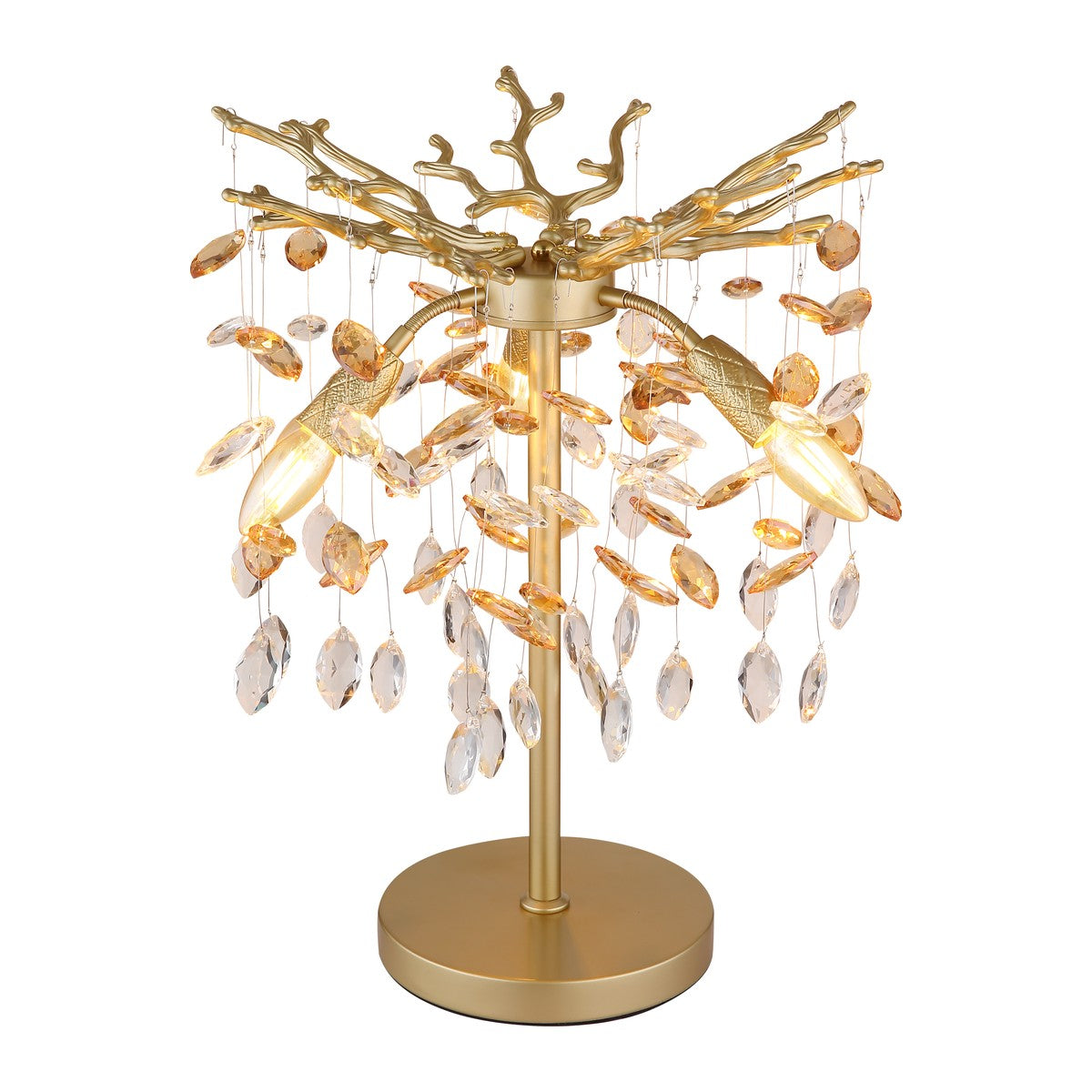 Lâmpada de mesa elegante com cristal dourado