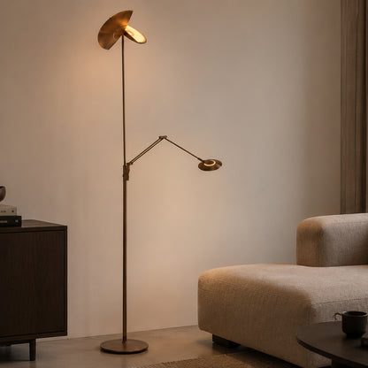 Brončana podna lampa Zenith2 s krakom za čitanje – slika 3